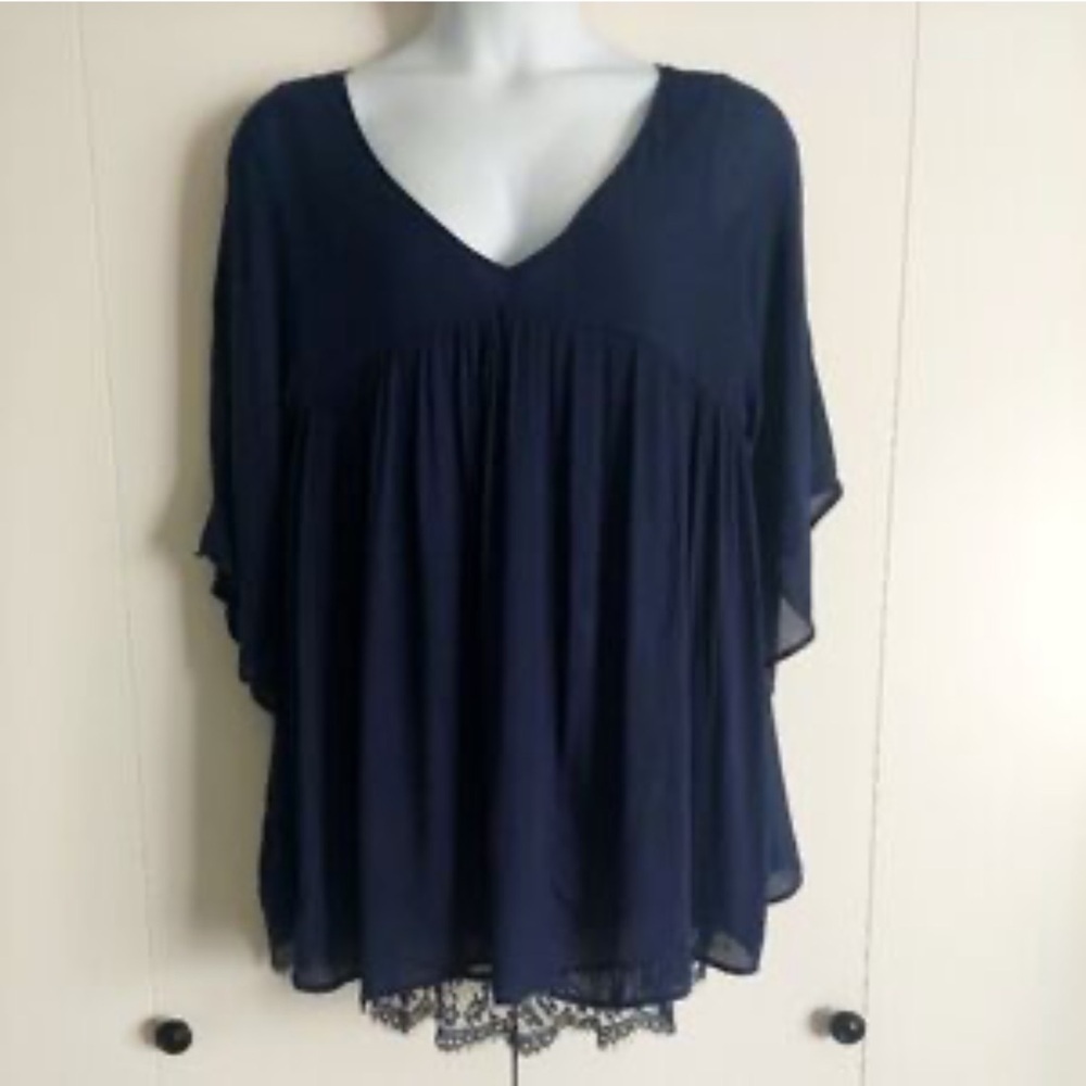 1XL Umgee | Tops | Umgee Womens Tunic Blouse Top Lace Hem Collared